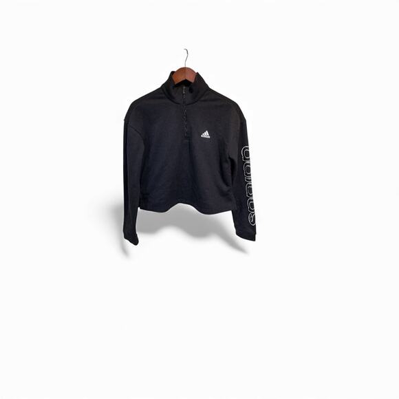 Adidas Cropped Quarter Zip Pullover Women’s M Black Long Sleeve- RUNS SMALL - Picture 1 of 8